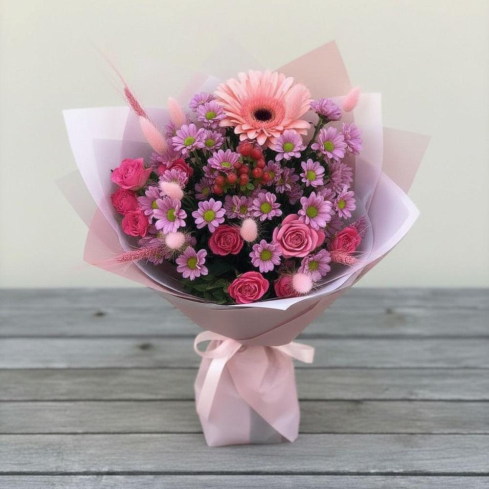 Букет цветов из: Розы, Герберы и Хризантемы в Горки Ленинские