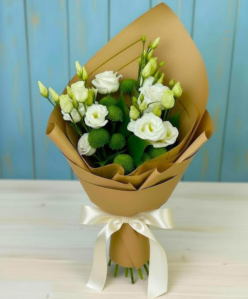 Букет цветов из: Хризантемы и Лизиантусы в Горки Ленинские