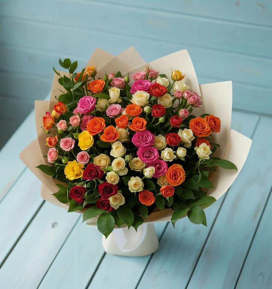 Букет Микс из разноцветных кустовых роз в Горки Ленинские