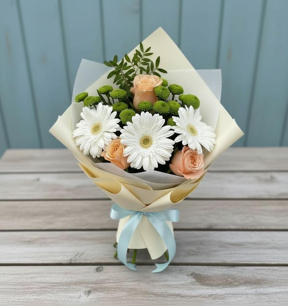 Букет цветов из: Герберы, Розы и Хризантемы в Горки Ленинские