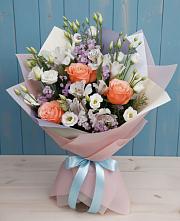 Букет цветов из:  Лизиантусы, Розы, Альстромерии и Гипсофила #REPLACE_PRED# Горки Ленинские