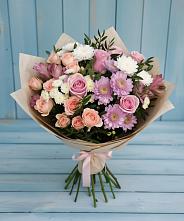 Букет цветов из:  Хризантемы, Розы и Альстромерии в Горки Ленинские
