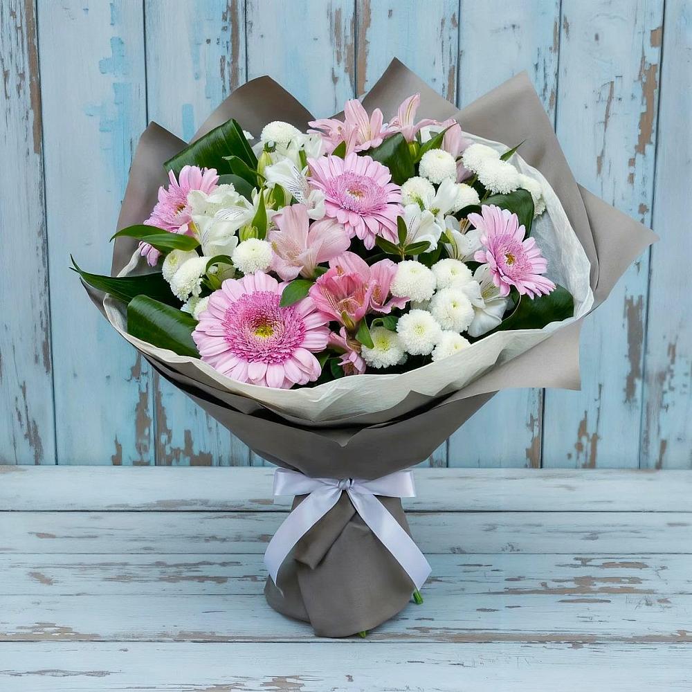 Букет цветов из: Герберы, Альстромерии и Хризантемы в Горки Ленинские
