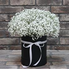 Цветочная композиция из Гипсофила в шляпной коробке в Горки Ленинские